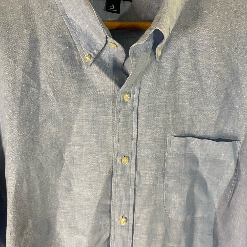 Lands End Linen Blue Short Sleeve button down collar. Sz XL - Picture 3 of 12